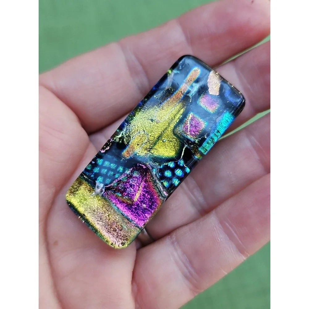 Dichroic Glass Money Clip Vintage Art Glass Handmade Folk Art Artisan 2x1